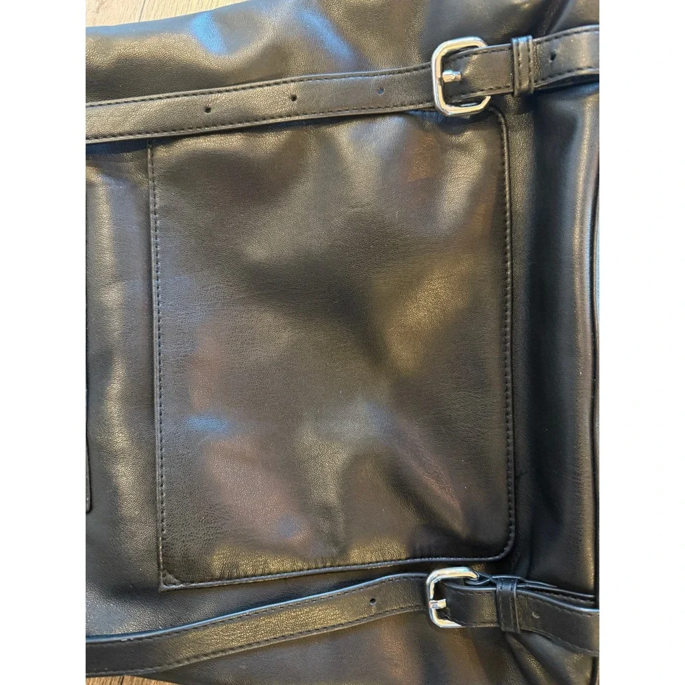 DKNY Black Faux Leather Foldover Roll Top‎ Backpack Flap Closure